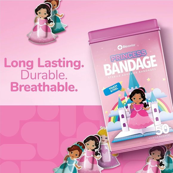 BioSwiss Bandages Princess Shaped Self Adhesive Bandage, Latex Free 50 COUNT - Picture 6 of 8